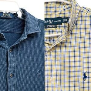 Ralph Lauren Mens Sz‎ M Polo Shirts 2pc Long Sleeve Button Down RL Preppy Casual